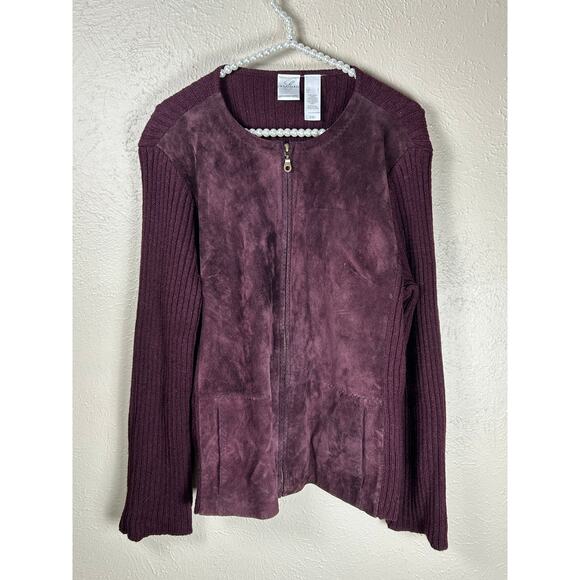 Emma James Jackets & Blazers - Emma James Suede Jacket Size Large Full Zip Wool Knit Maroon Coat Streetwear